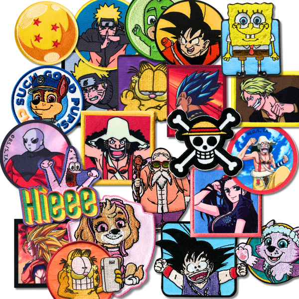 Sets of 3 Patented Iron on Patches - Dragonball, Onepiece, Pjmasks, Peppa Pig, Garfield, Spongebob, Paw Patrol or Naruto