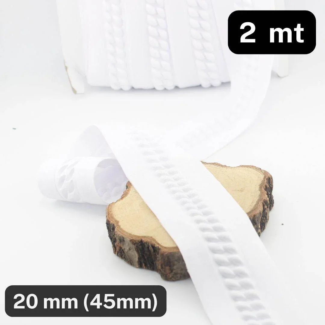 2 meter Elastic Trimming 45mm (with 20mm embossed design) available in Black or White - ACCESSOIRES LEDUC BV