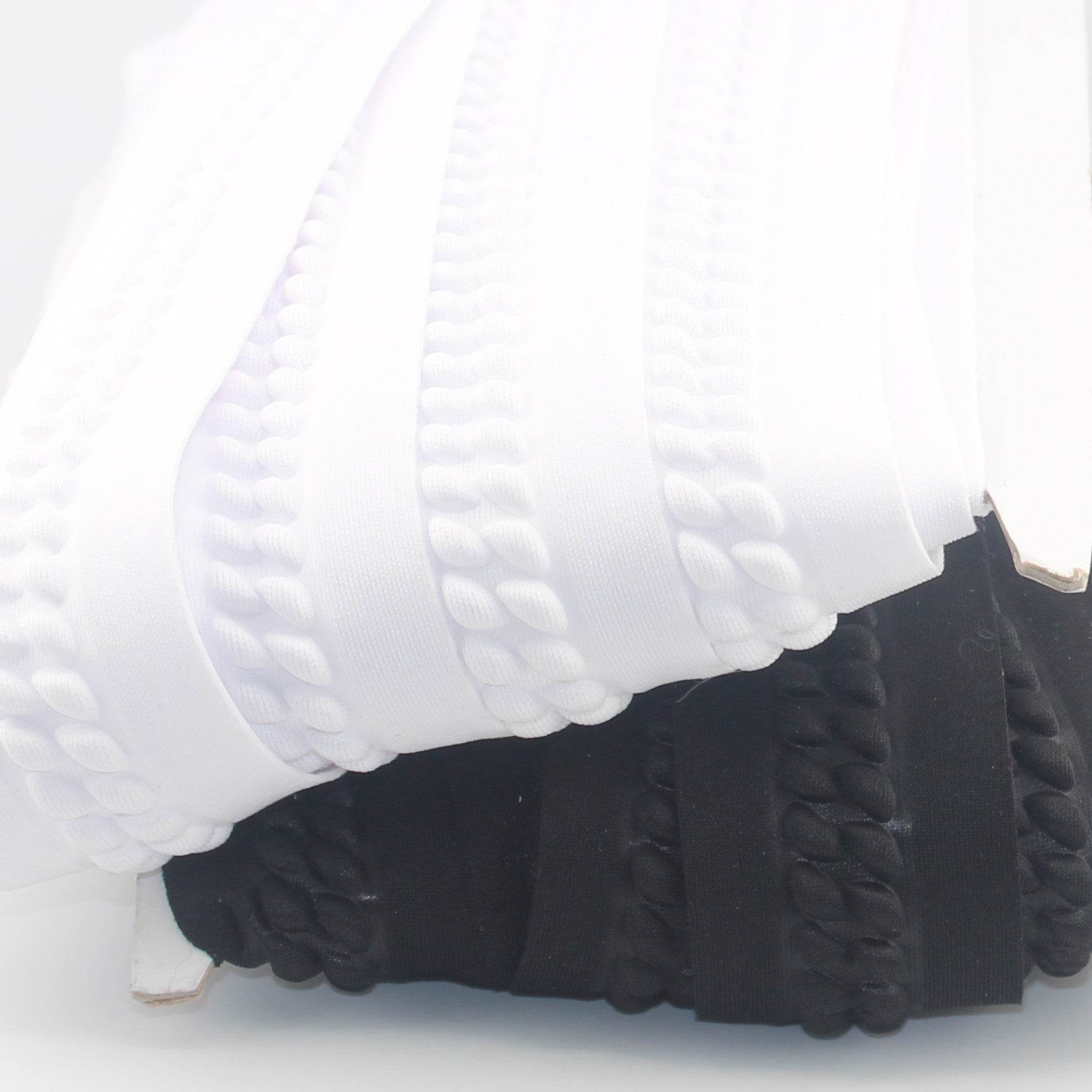 2 meter Elastic Trimming 45mm (with 20mm embossed design) available in Black or White