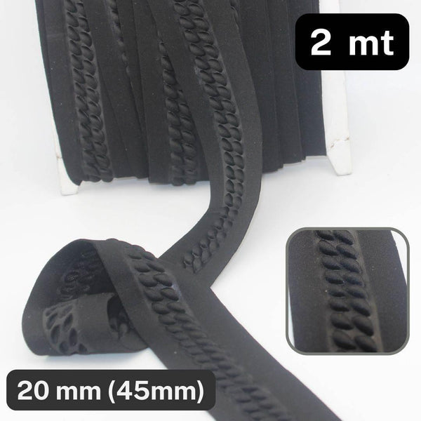 2 meter Elastic Trimming 45mm (with 20mm embossed design) available in Black or White - ACCESSOIRES LEDUC BV