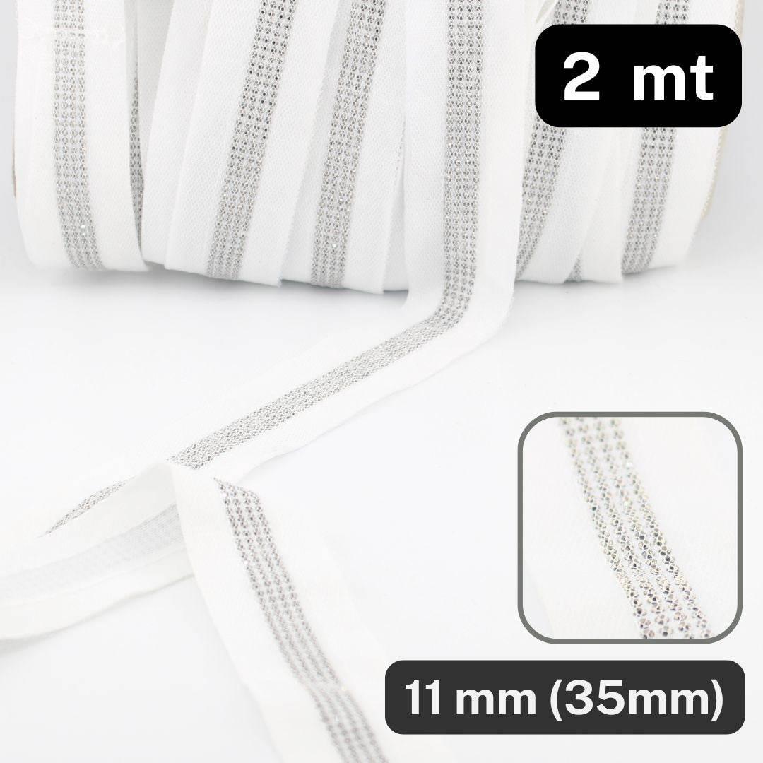 2 meter 35mm Trimming with a central line of strasses (11mm), covered with Tulle , Black or White - ACCESSOIRES LEDUC BV