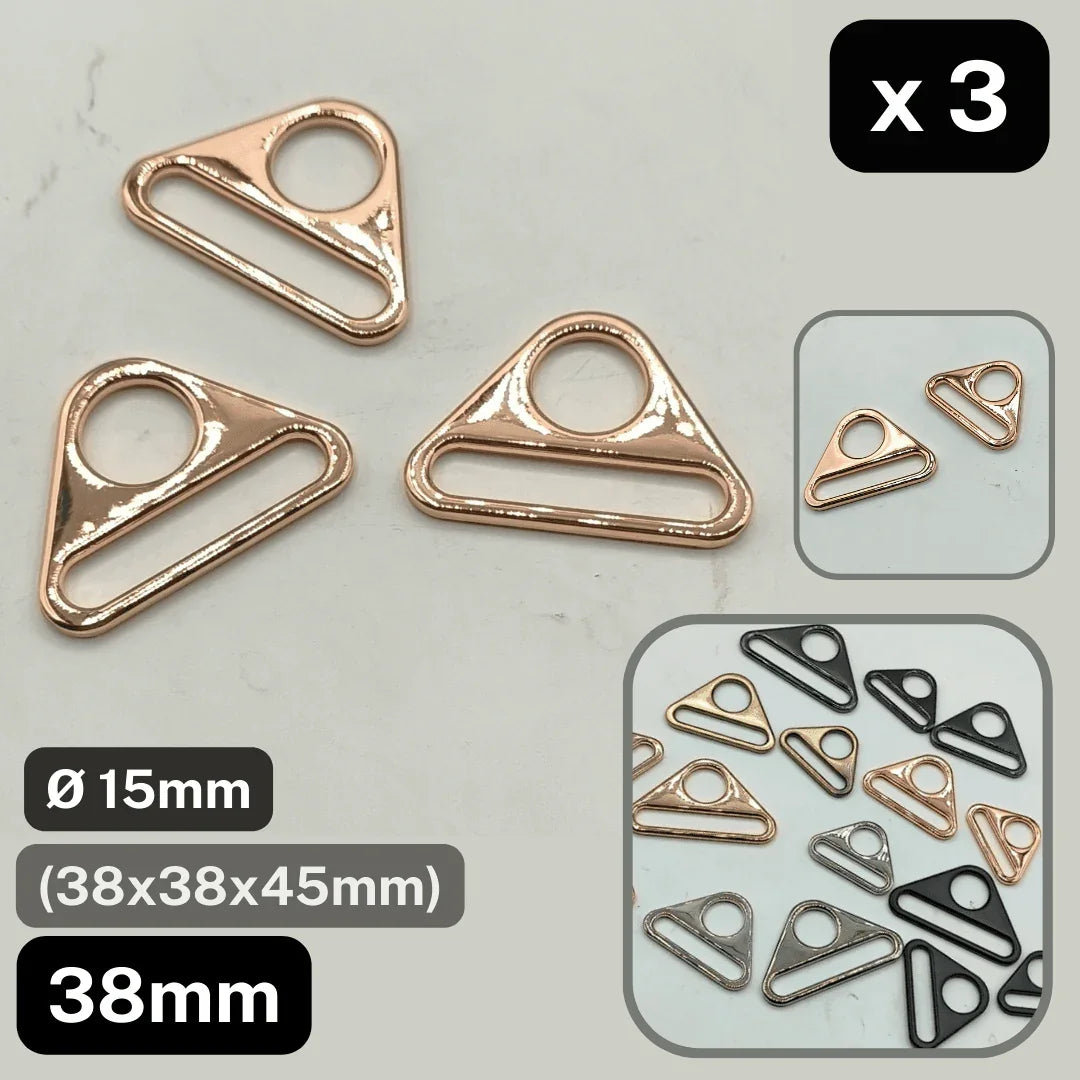 Set of 3 Triangle Buckles with Hole #BMEx060 available in 32mm, 38mm or 50mm in Silver, Pink Gold, Gold, Oldbrass, Gunmetal or Black - ACCESSOIRES LEDUC BV