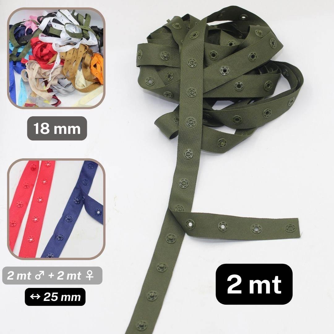 2 meters Polyester Snap Tape (male + female), width 18mm, distance between snaps 25mm #RUB1815 - ACCESSOIRES LEDUC BV
