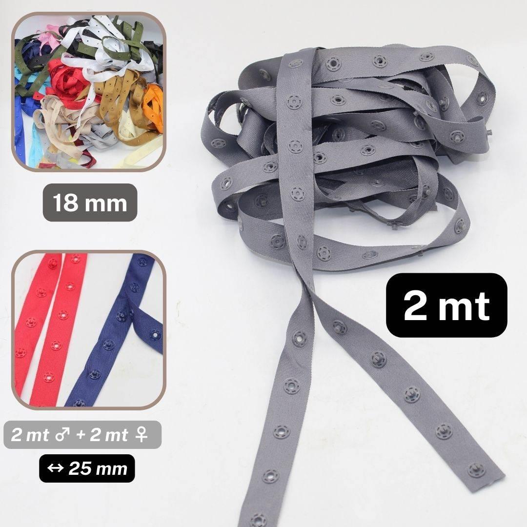2 meters Polyester Snap Tape (male + female), width 18mm, distance between snaps 25mm #RUB1815 - ACCESSOIRES LEDUC BV
