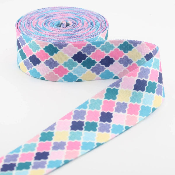 5 meters 38mm Colorful Geometric Design Printed Polyester Webbing #RUB3582 - ACCESSOIRES LEDUC BV