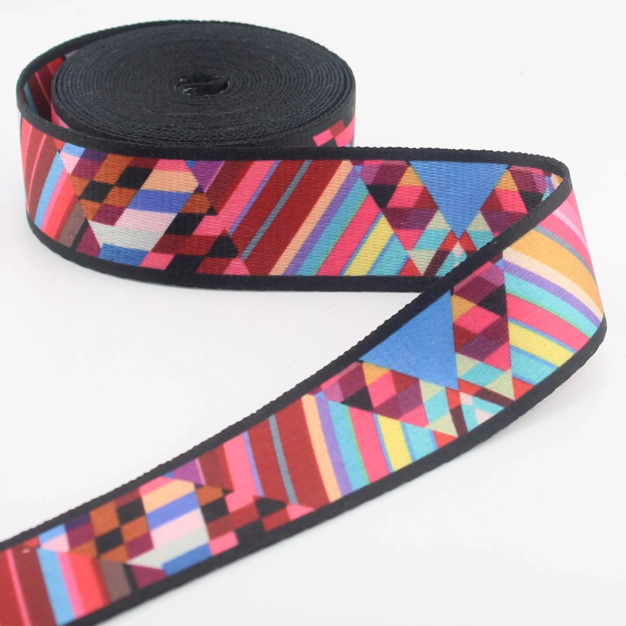 5 meters 38mm Colorful Geometric Design Printed Polyester Webbing #RUB3582 - ACCESSOIRES LEDUC BV