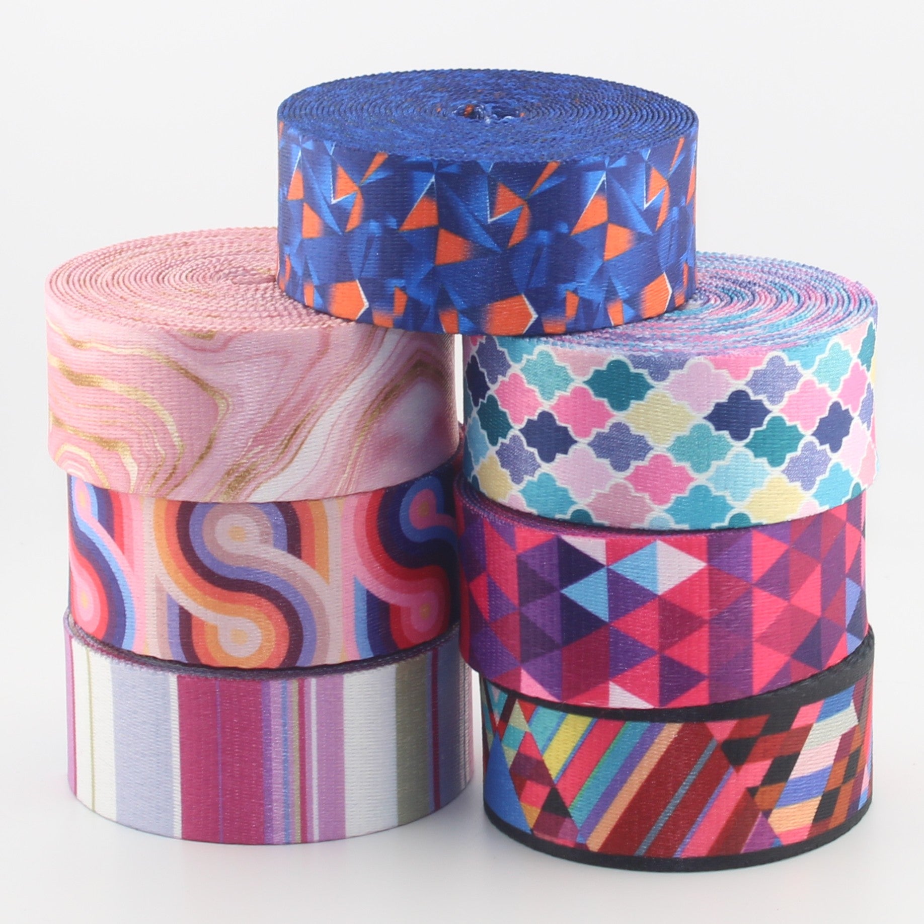 5 meters 38mm Colorful Geometric Design Printed Polyester Webbing #RUB3582