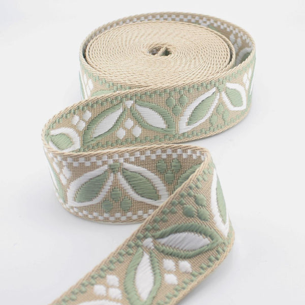 Leaves Design Webbing 38 mm | Decorative Strap Webbing for Bags & Upholstery (RUB3585)