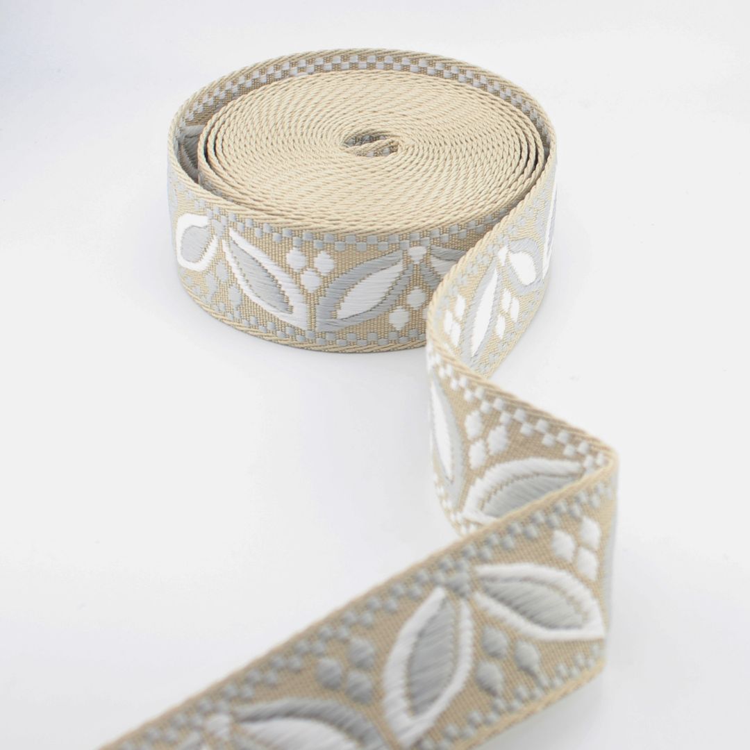 Leaves Design Webbing 38 mm | Decorative Strap Webbing for Bags & Upholstery (RUB3585)
