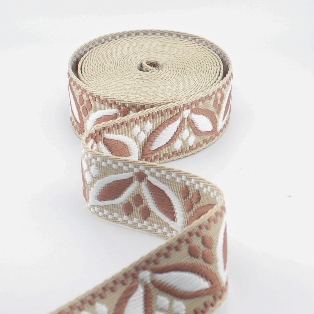 Leaves Design Webbing 38 mm | Decorative Strap Webbing for Bags & Upholstery (RUB3585)