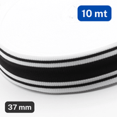 10 meters Striped Knitted Tape 37mm Beige with Black & White Stripes - ACCESSOIRES LEDUC BV