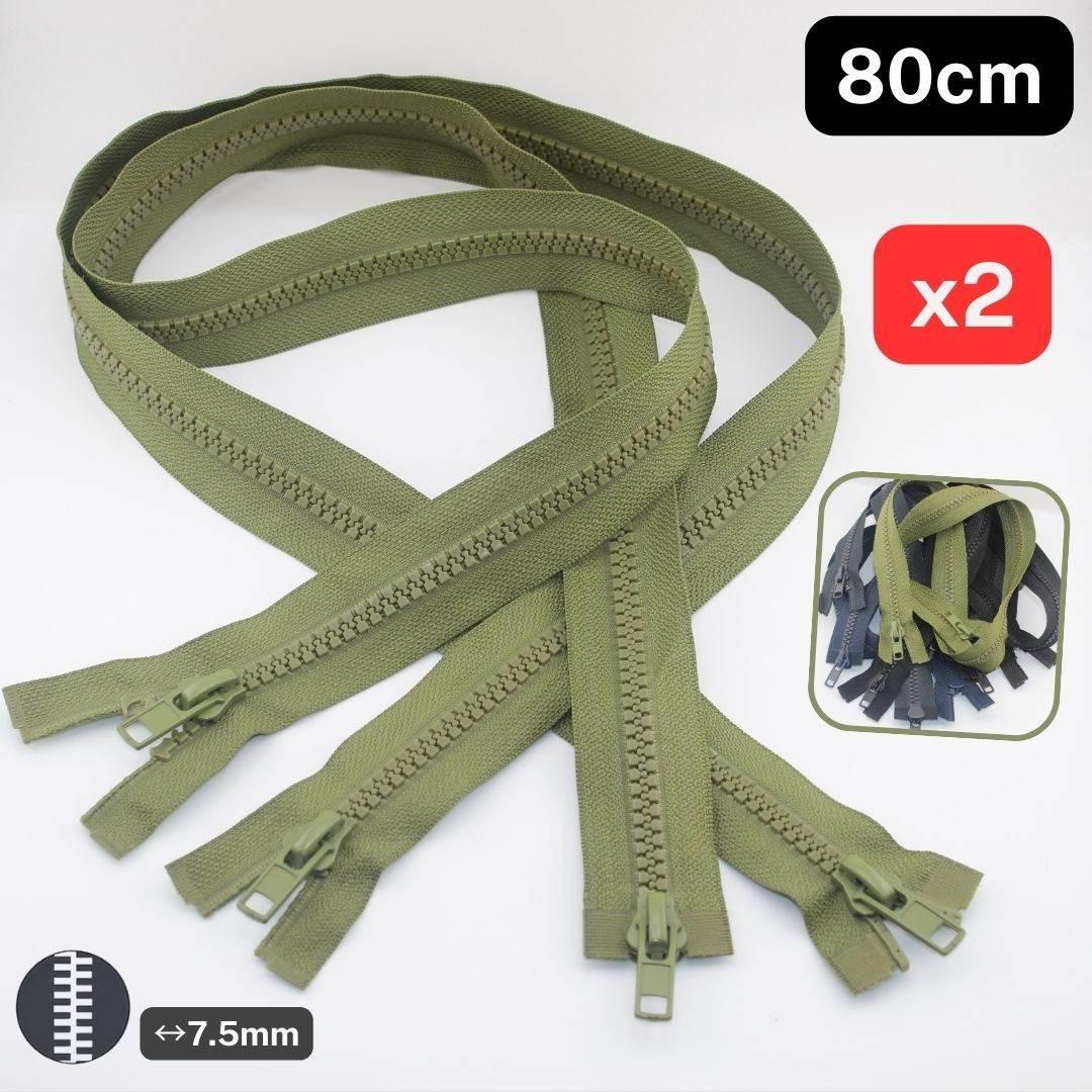 Set of 2, 80cm Long Jacket 2 Way Zippers, with 7.5mm wide Teeth, Open End - ACCESSOIRES LEDUC BV