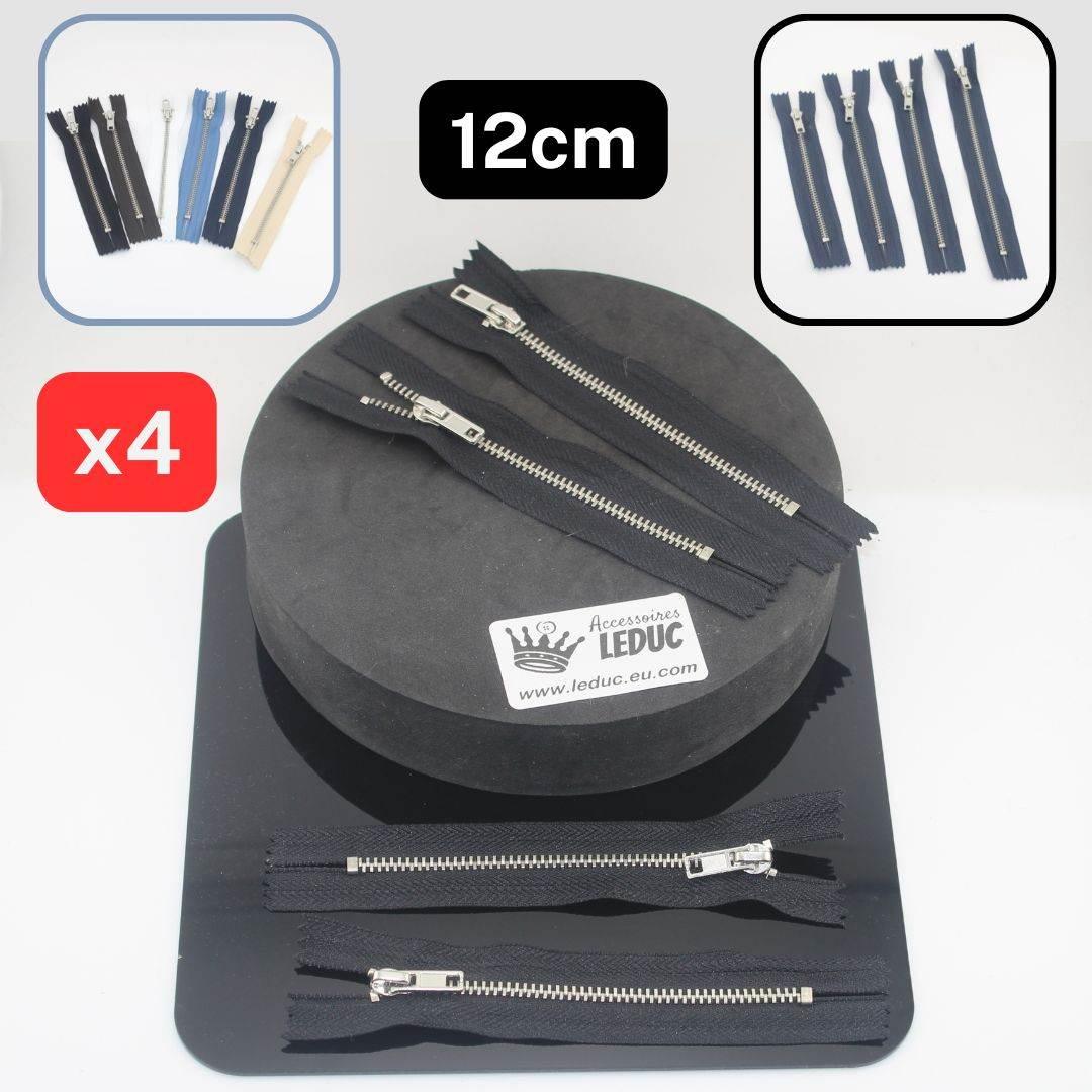 Set of 4 Trouser Metal Zippers - available in 12cm, 14cm, 16cm or 18cm - in Black, White, Blue, Navy, Beige or Brown - ACCESSOIRES LEDUC BV