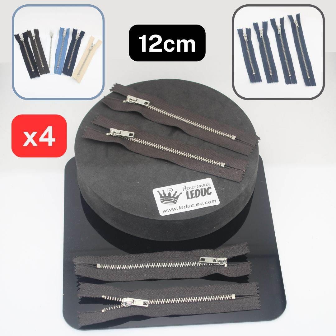 Set of 4 Trouser Metal Zippers - available in 12cm, 14cm, 16cm or 18cm - in Black, White, Blue, Navy, Beige or Brown - ACCESSOIRES LEDUC BV