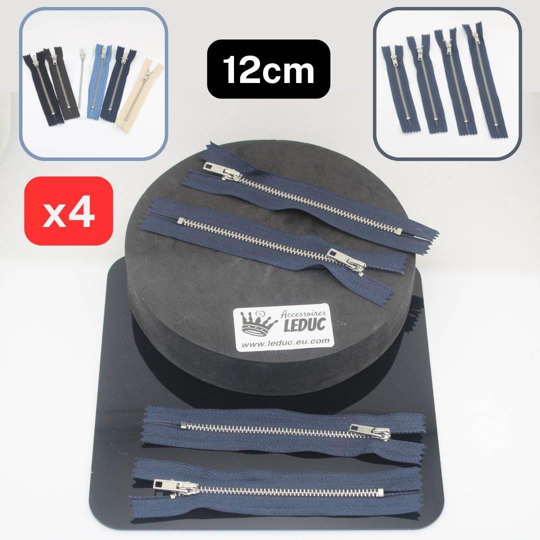 Set of 4 Trouser Metal Zippers - available in 12cm, 14cm, 16cm or 18cm - in Black, White, Blue, Navy, Beige or Brown - ACCESSOIRES LEDUC BV