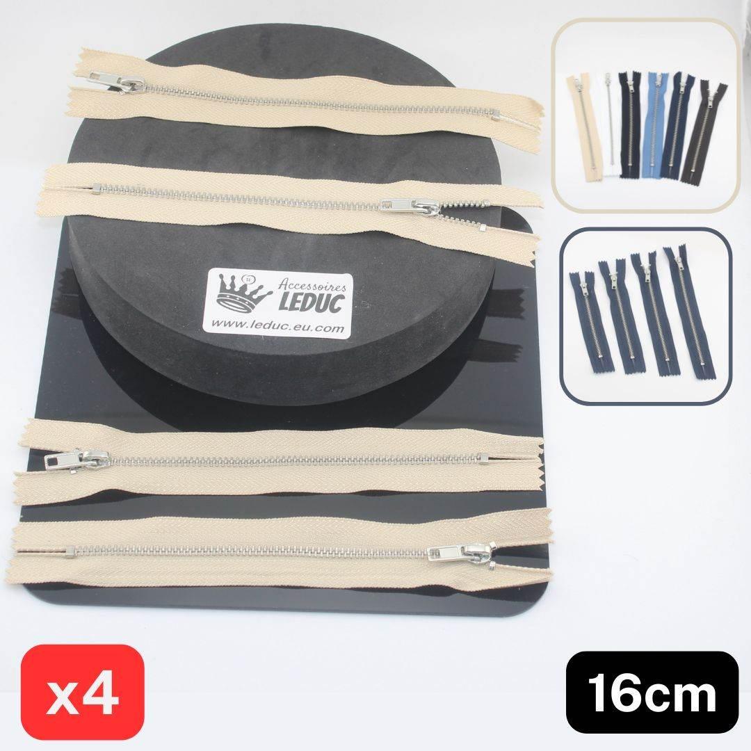 Set of 4 Trouser Metal Zippers - available in 12cm, 14cm, 16cm or 18cm - in Black, White, Blue, Navy, Beige or Brown - ACCESSOIRES LEDUC BV