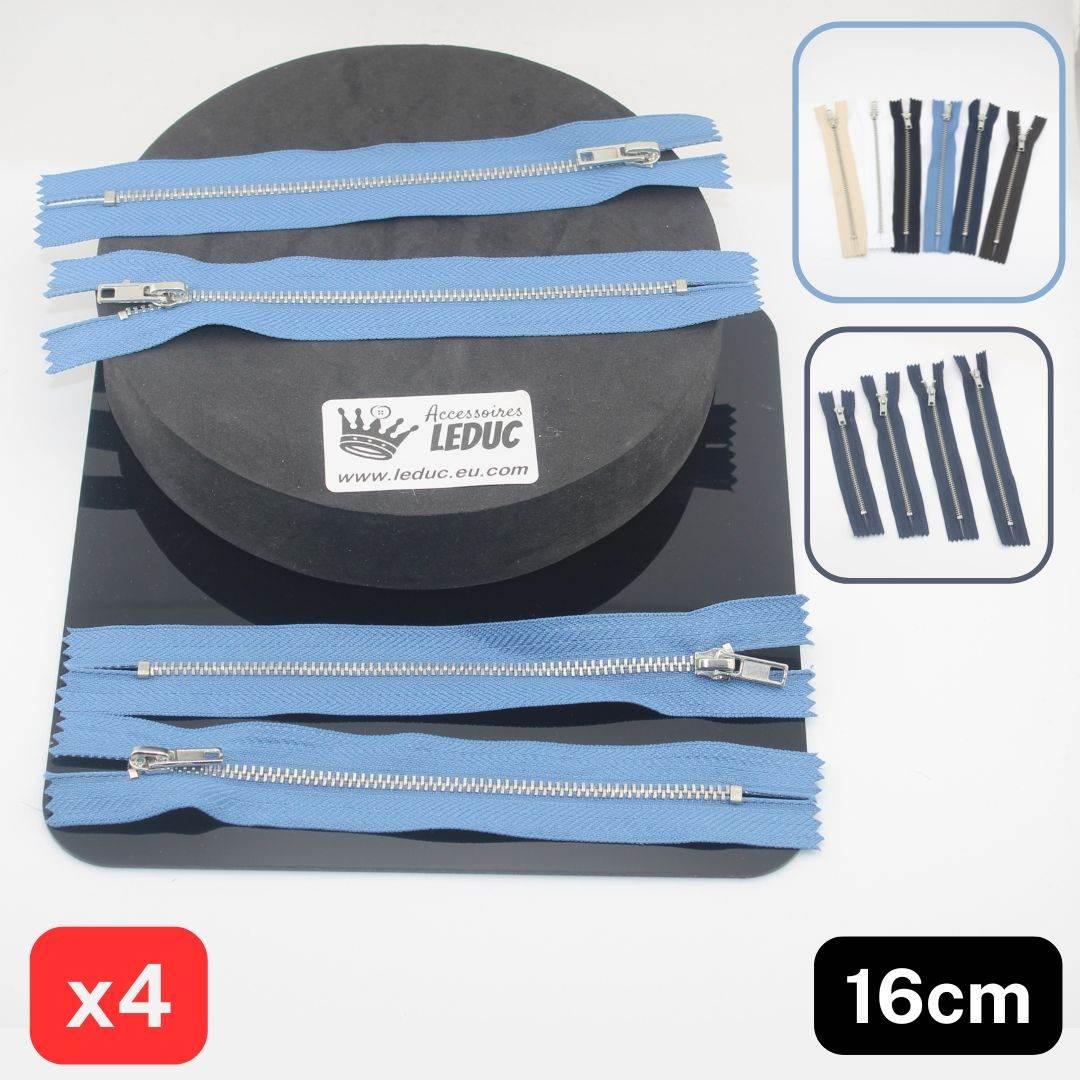 Set of 4 Trouser Metal Zippers - available in 12cm, 14cm, 16cm or 18cm - in Black, White, Blue, Navy, Beige or Brown - ACCESSOIRES LEDUC BV