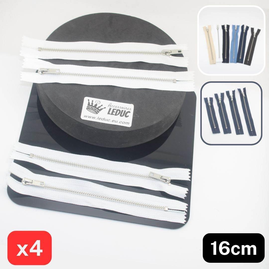 Set of 4 Trouser Metal Zippers - available in 12cm, 14cm, 16cm or 18cm - in Black, White, Blue, Navy, Beige or Brown - ACCESSOIRES LEDUC BV