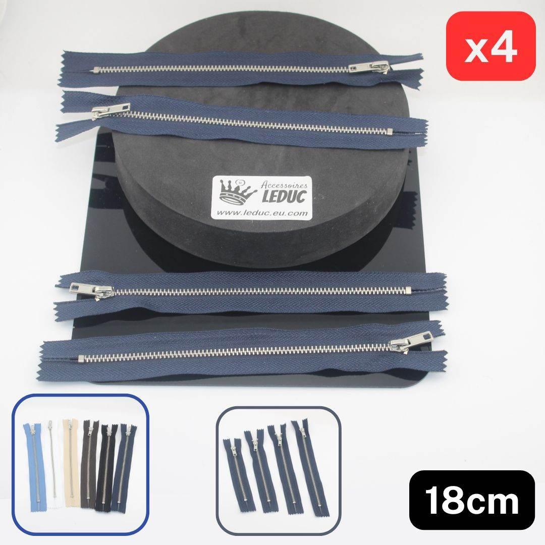 Set of 4 Trouser Metal Zippers - available in 12cm, 14cm, 16cm or 18cm - in Black, White, Blue, Navy, Beige or Brown - ACCESSOIRES LEDUC BV