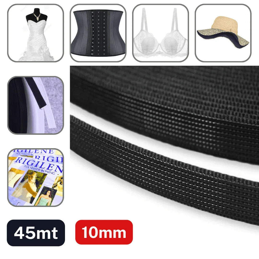 RIGILENE 40mt - Boning, available in 3,6,8,10,12,15 or 18mm in black or white - ACCESSOIRES LEDUC BV