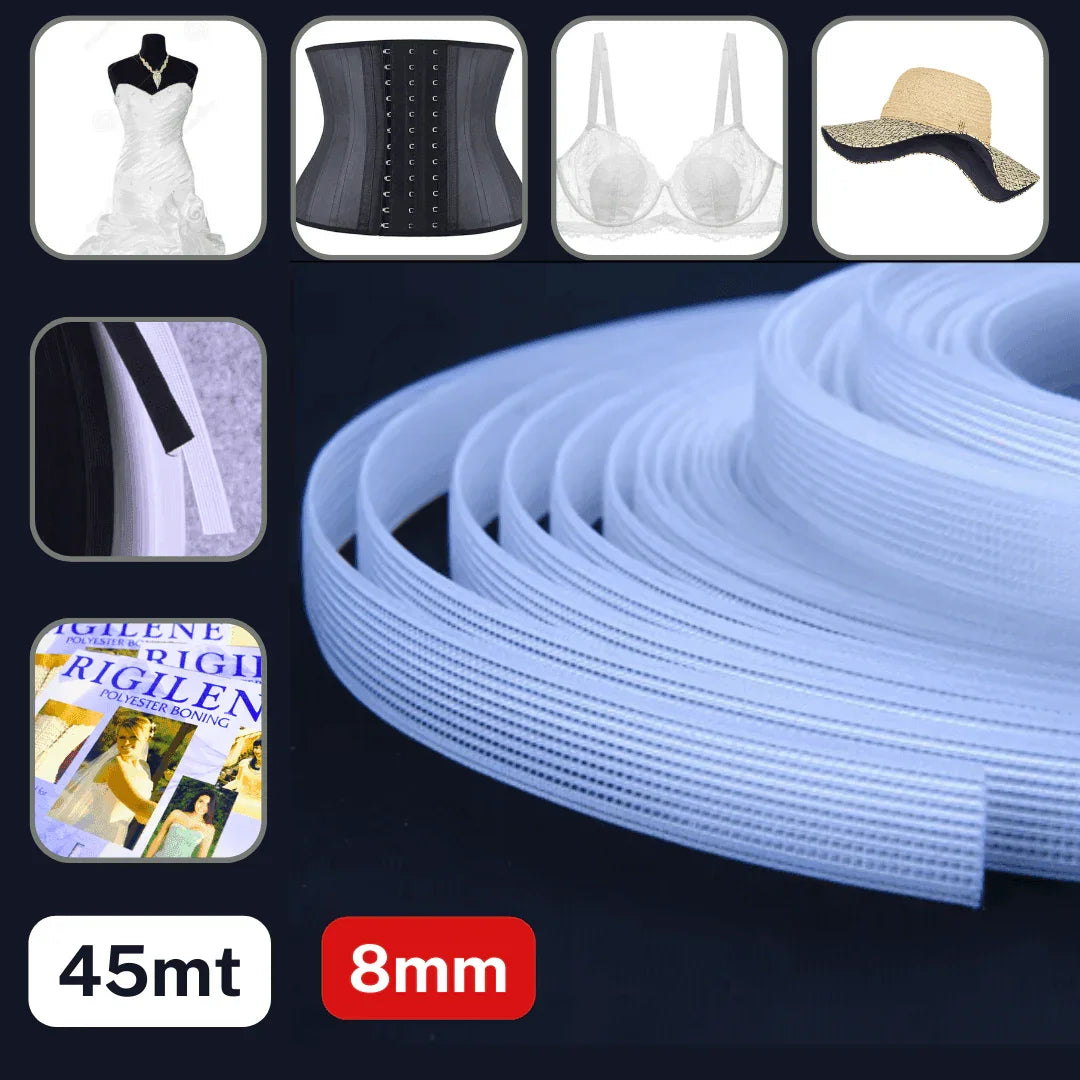 RIGILENE 40mt - Boning, available in 3,6,8,10,12,15 or 18mm in black or white - ACCESSOIRES LEDUC BV