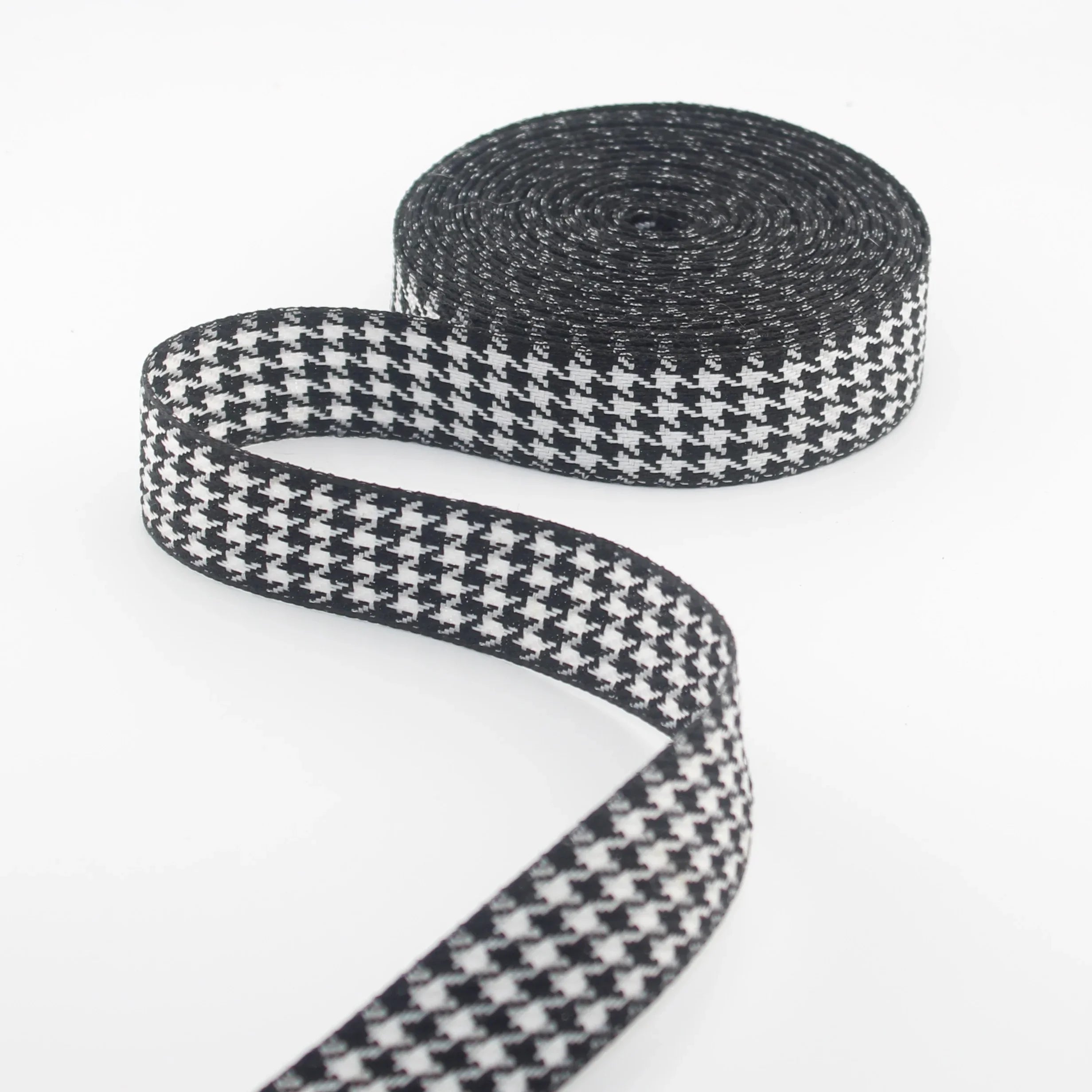 10 meters 25mm Ribbon with Houndstooth Pattern 100% Polyester - ACCESSOIRES LEDUC BV