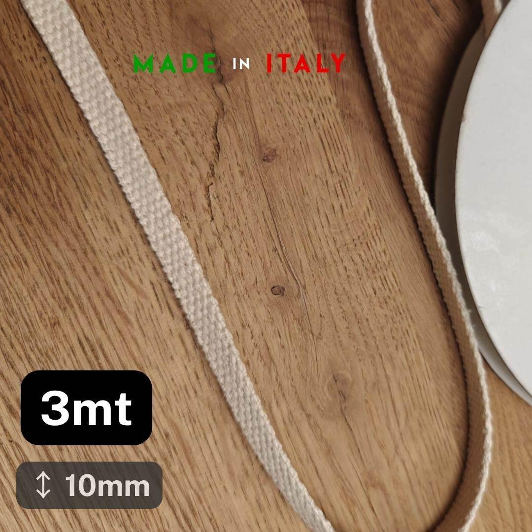 3 meters 10mm Cotton Webbing 1,5mm Thickness, Made in Italy Ecru #Egitto10mm - ACCESSOIRES LEDUC BV