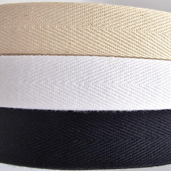5 Meters Herringbone Tape 100% Cotton White Black or Ecru