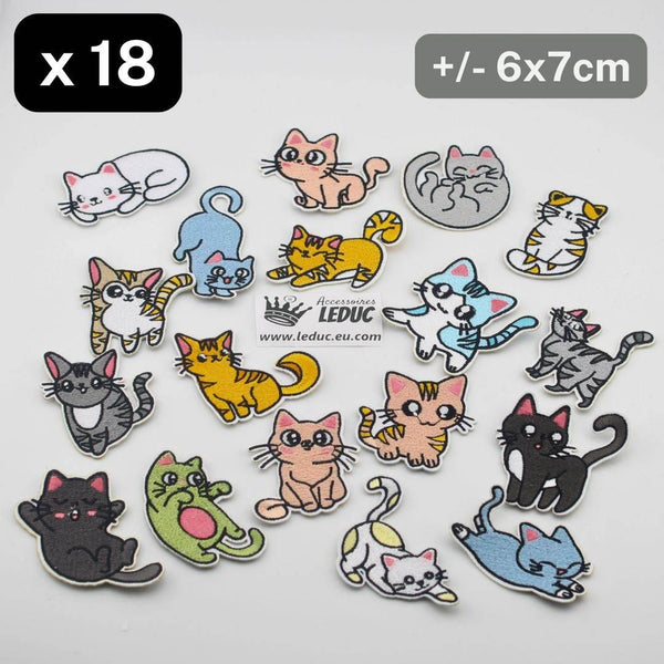 Set of 18 Iron on Cats Patches +/- 6/7cm - ACCESSOIRES LEDUC BV