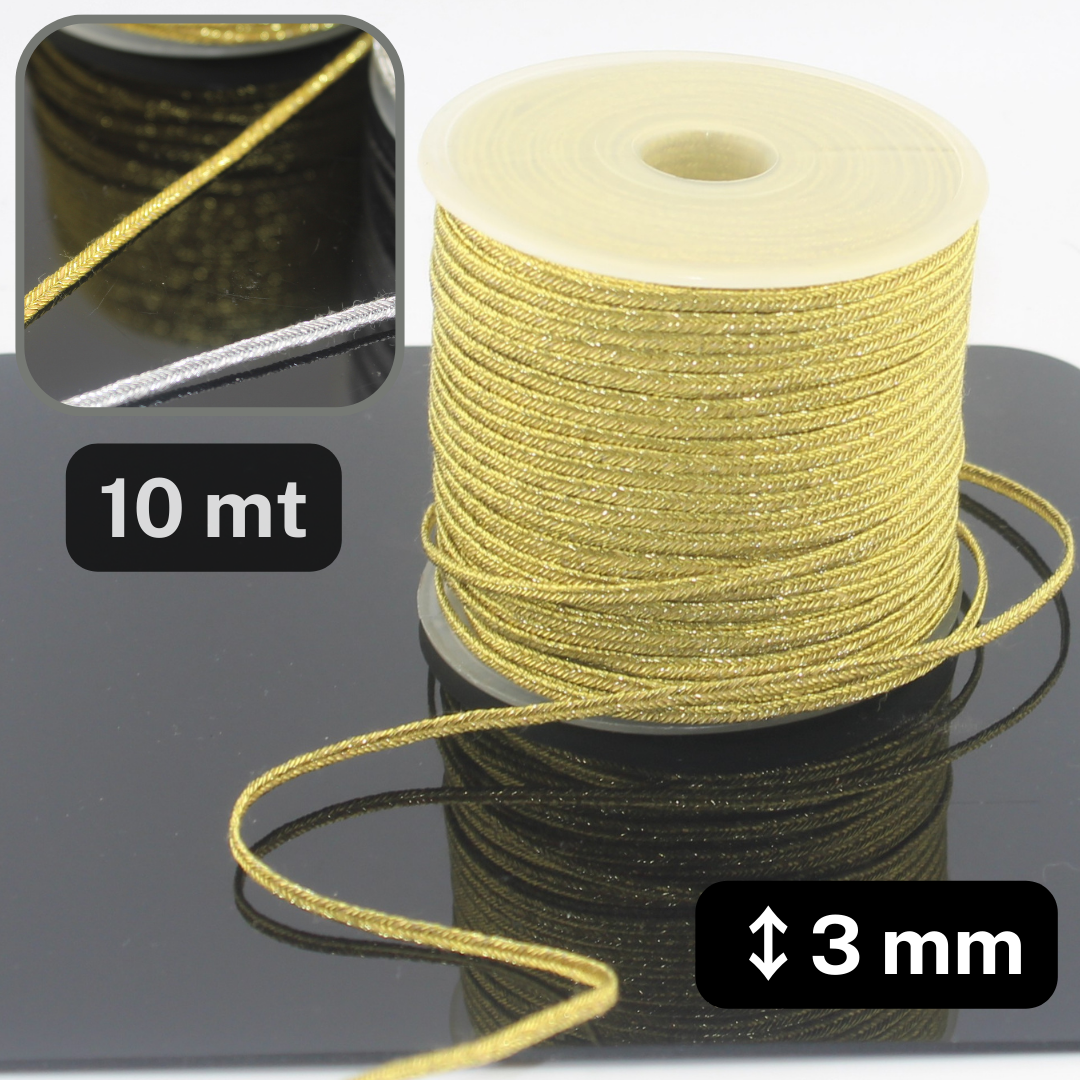 10 meter Metallic Lurex Soutache 3mm wide Gold or Silver