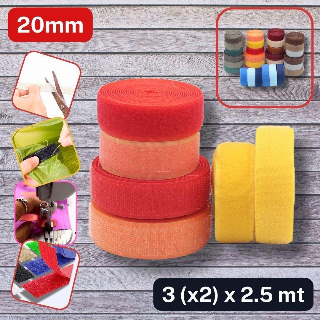 3 (x2) x 2.50 meters Colored Hook on Loop Tape (Velcro) - 20mm or 25mm Mix of 3 colours #HNL501 - ACCESSOIRES LEDUC BV