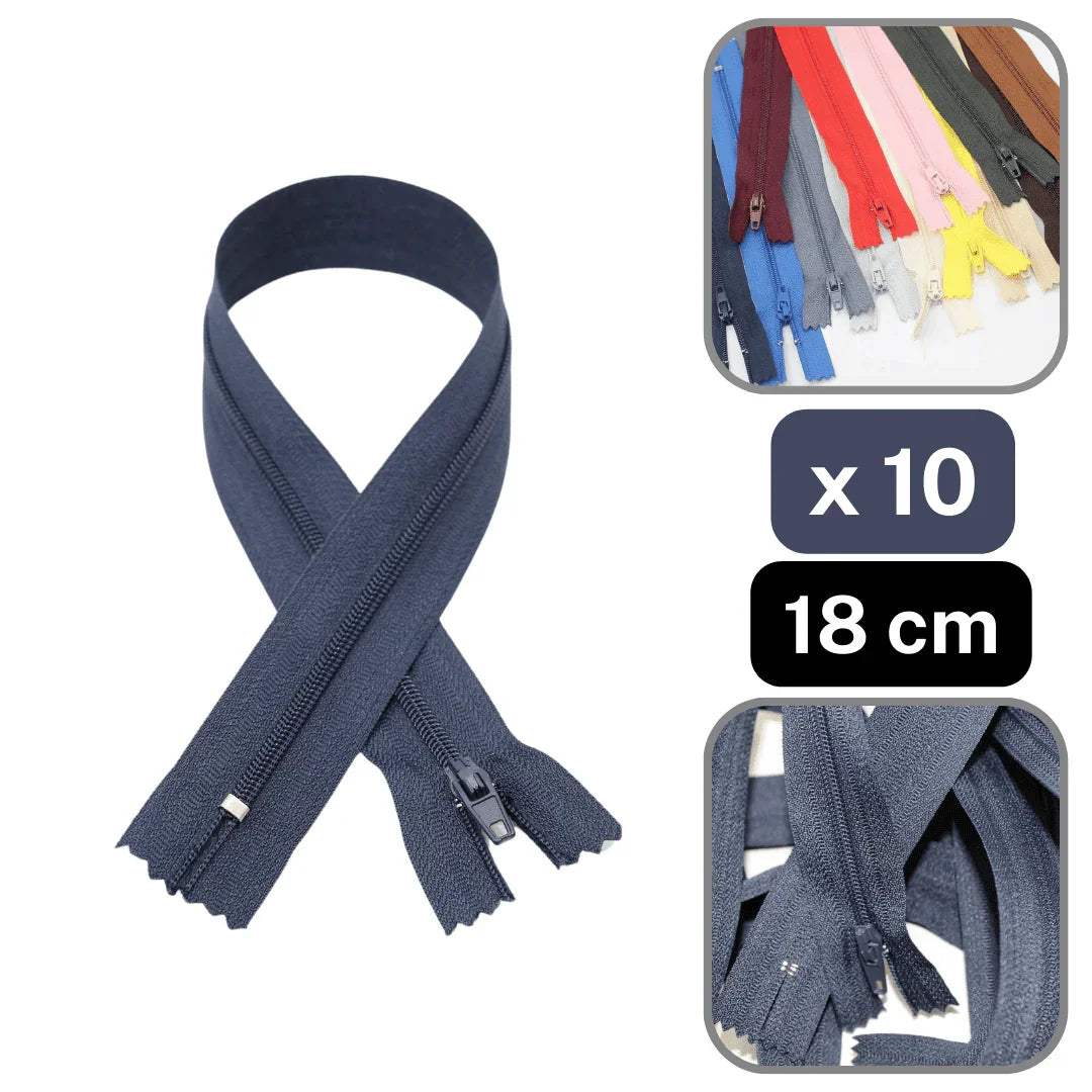 10 Coloured Nylon Zippers available in 18cm, 20cm, 35cm or 60cm #ZNP - ACCESSOIRES LEDUC BV