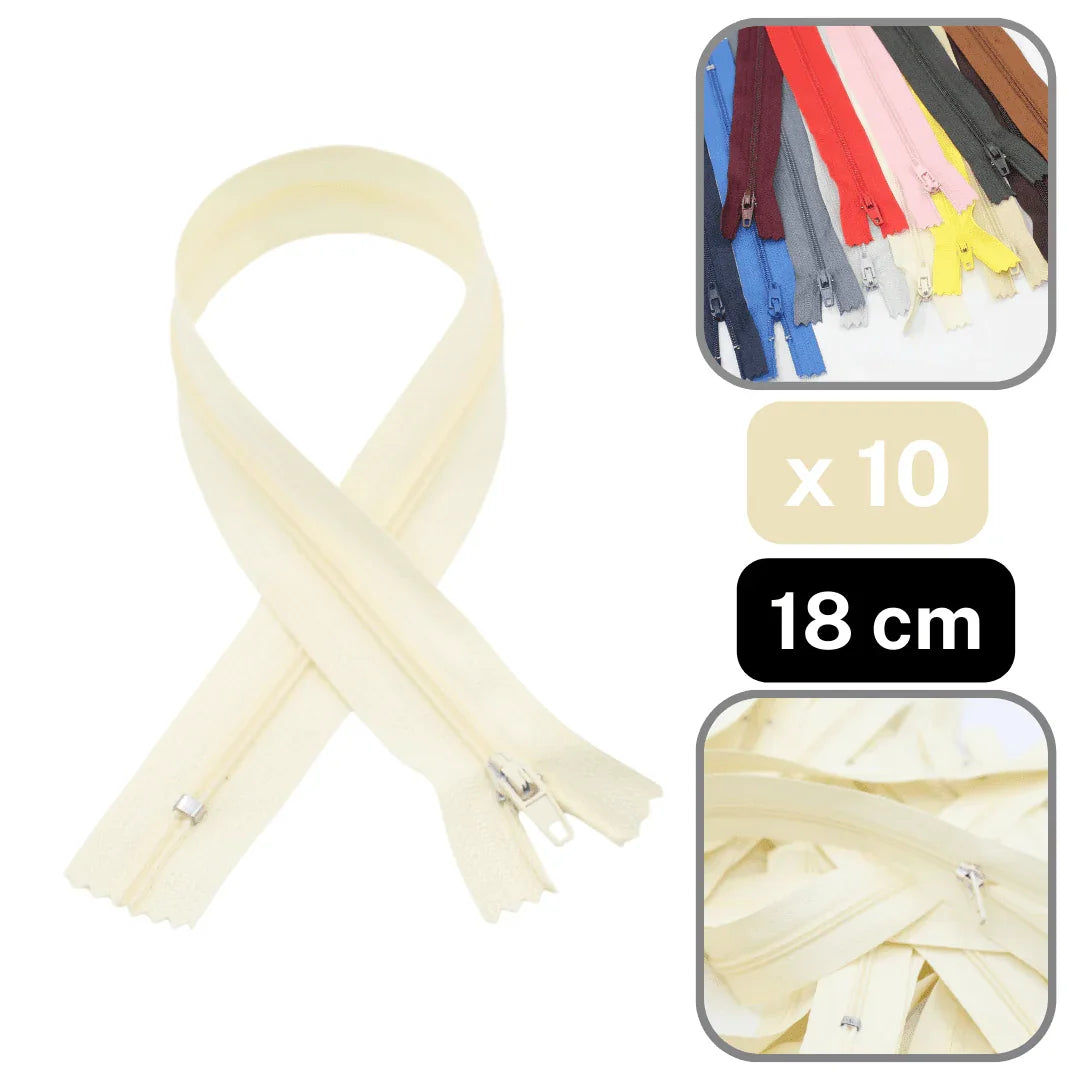 10 Coloured Nylon Zippers available in 18cm, 20cm, 35cm or 60cm #ZNP - ACCESSOIRES LEDUC BV