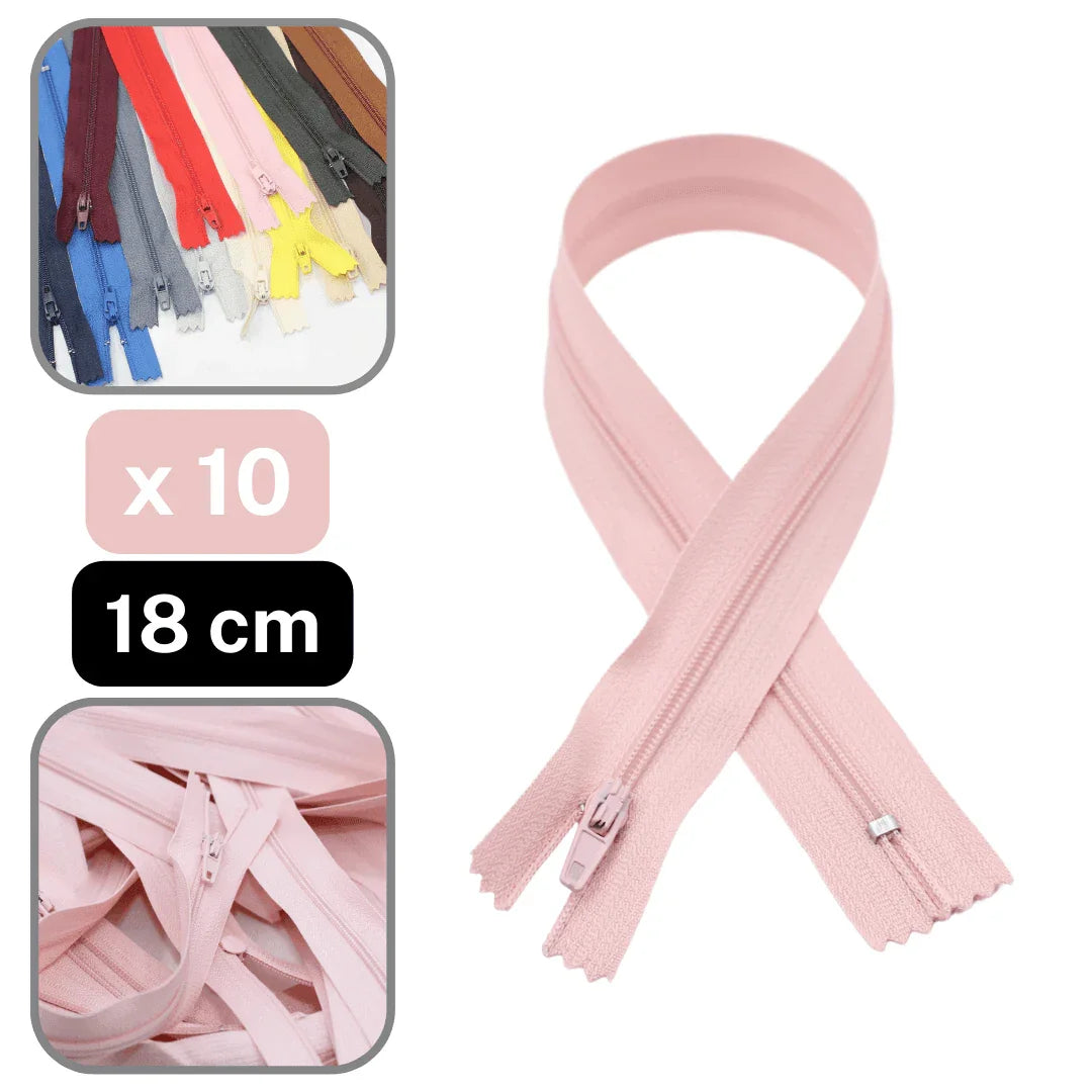 10 Coloured Nylon Zippers available in 18cm, 20cm, 35cm or 60cm #ZNP - ACCESSOIRES LEDUC BV