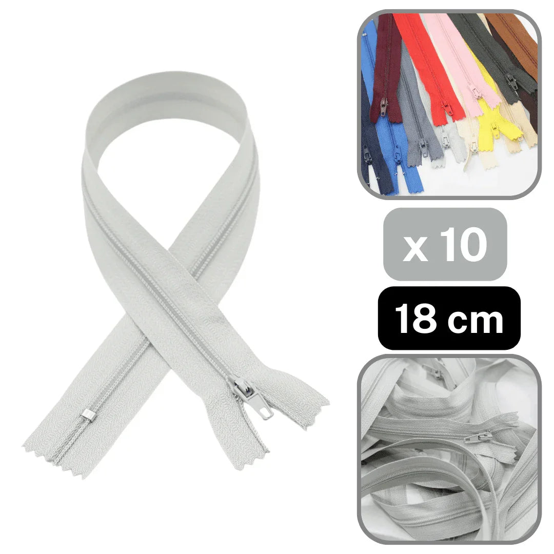 10 Coloured Nylon Zippers available in 18cm, 20cm, 35cm or 60cm #ZNP - ACCESSOIRES LEDUC BV