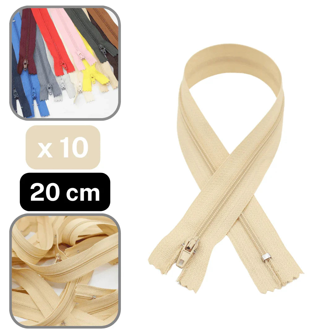 10 Coloured Nylon Zippers available in 18cm, 20cm, 35cm or 60cm #ZNP - ACCESSOIRES LEDUC BV