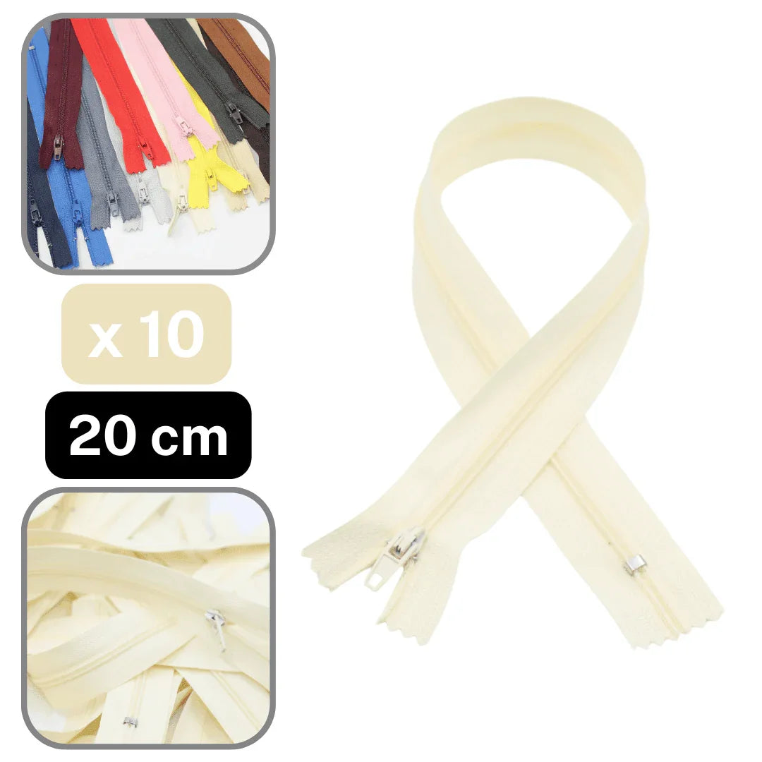 10 Coloured Nylon Zippers available in 18cm, 20cm, 35cm or 60cm #ZNP - ACCESSOIRES LEDUC BV
