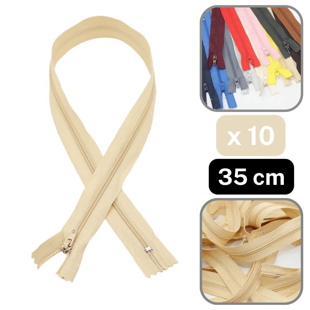10 Coloured Nylon Zippers available in 18cm, 20cm, 35cm or 60cm #ZNP - ACCESSOIRES LEDUC BV