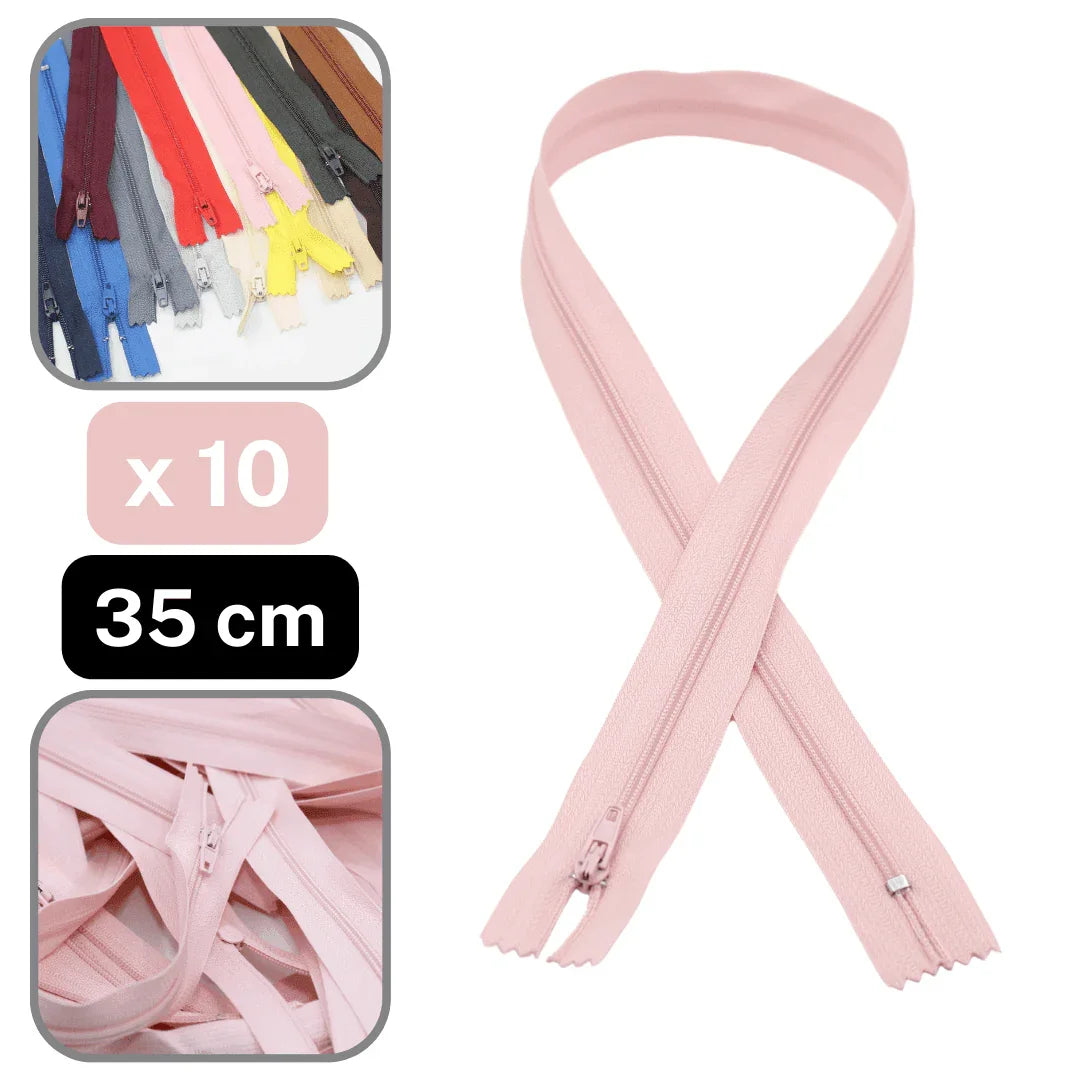 10 Coloured Nylon Zippers available in 18cm, 20cm, 35cm or 60cm #ZNP - ACCESSOIRES LEDUC BV