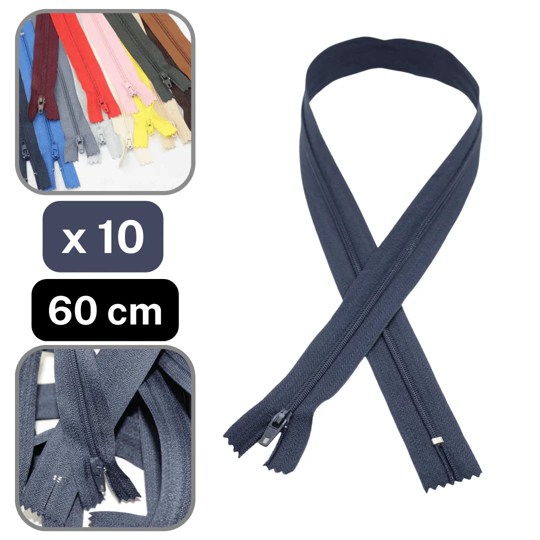 10 Coloured Nylon Zippers available in 18cm, 20cm, 35cm or 60cm #ZNP - ACCESSOIRES LEDUC BV