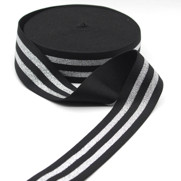 5 meters 40mm Elastic with 2 Lurex Stripes #ELA2061 - ACCESSOIRES LEDUC BV