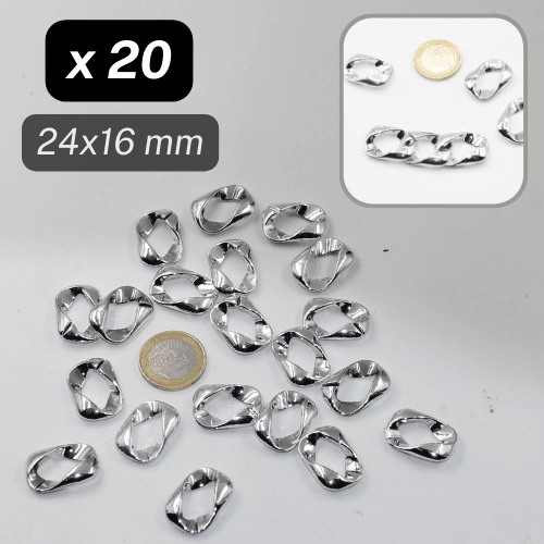 20 Clipsable Chain Rings in Metallized Plastic colour Silver Size 24x16mm - ACCESSOIRES LEDUC BV