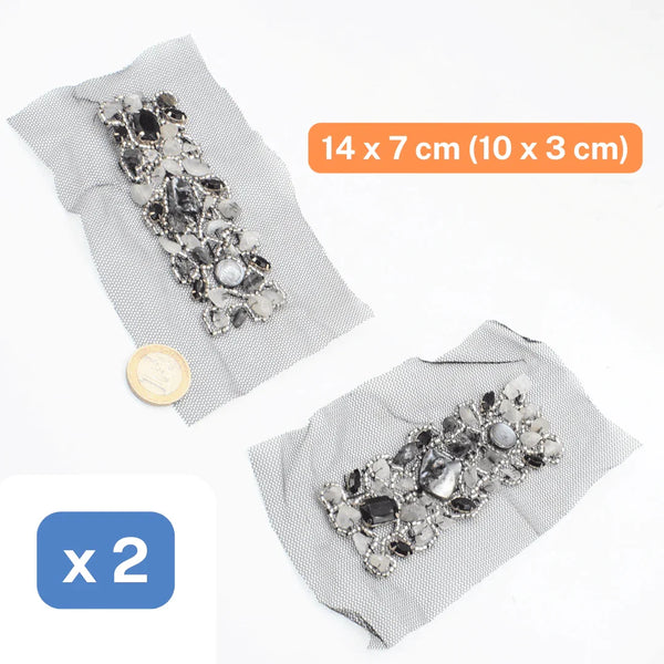 2 Tulle Applications with Jewerlry, Clothing, Applications, DIY, Sewing 14x7cm and 10x3cm - ACCESSOIRES LEDUC BV