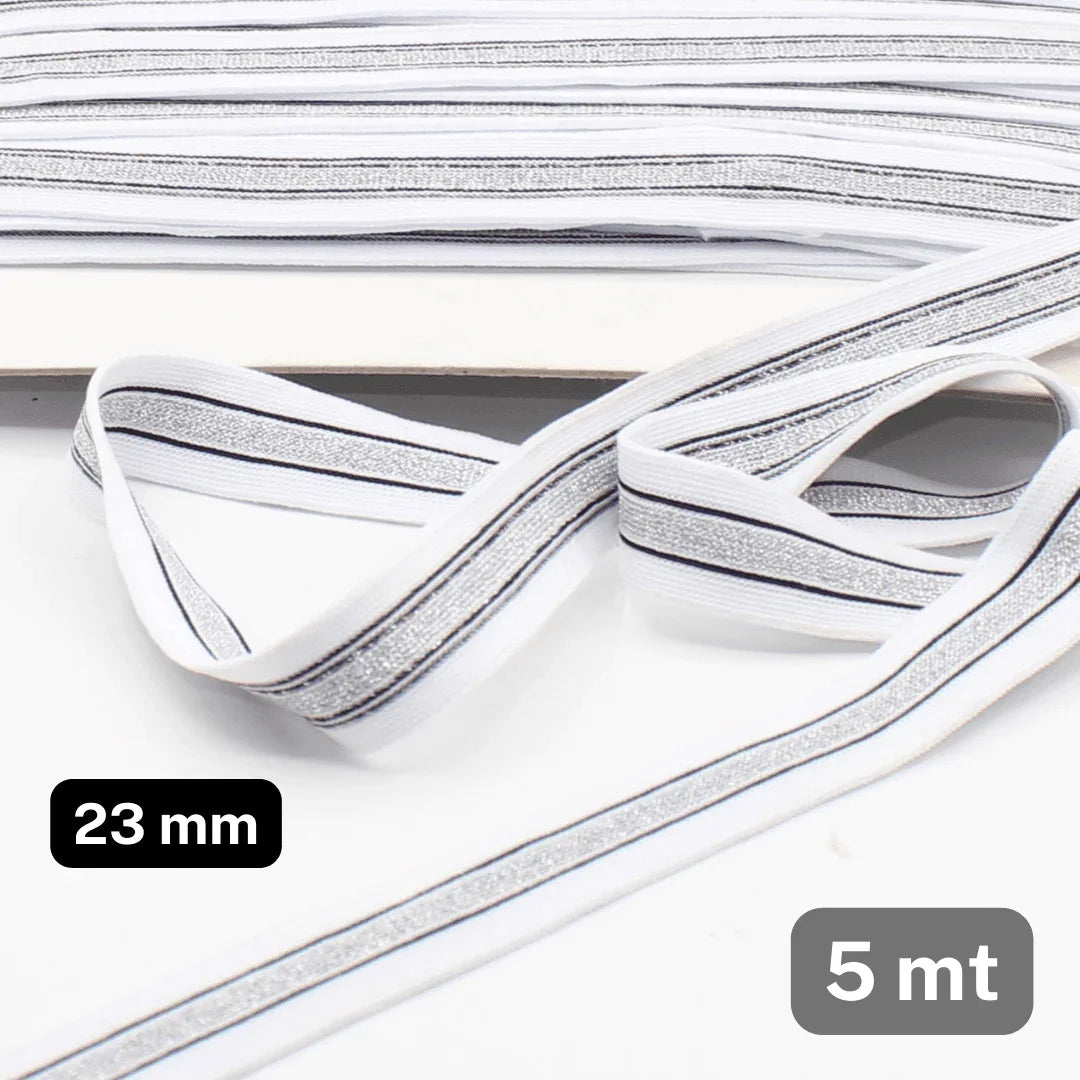 5 Meters Mesh Band in White Silver and Black, High quality Band for Clothing Accessories-23MM - ACCESSOIRES LEDUC BV
