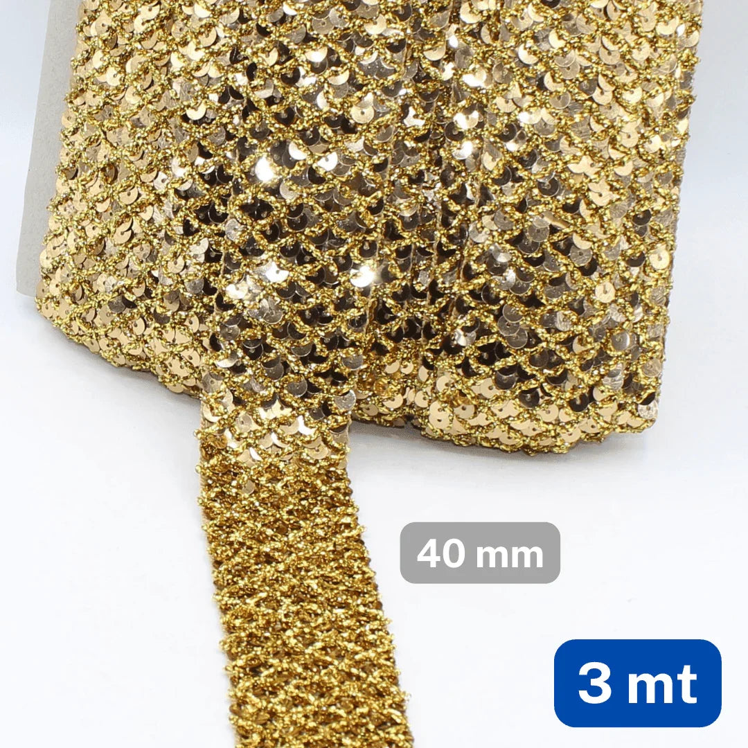 3 Meter Gold Fancy Band with glitter-40mm - ACCESSOIRES LEDUC BV
