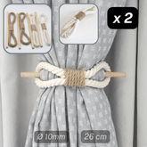 1 pair (2 pieces - suitable for 1 or 2 window(s)) Natural Looking Fancy Tie Back (with Cord Part and a Wooden Stick) #EMB09 - ACCESSOIRES LEDUC BV