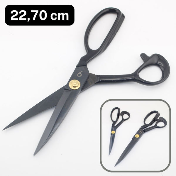 Ciseaux de couture noirs 22,7 cm avec vis dorée, outils de coupe pour tissu.