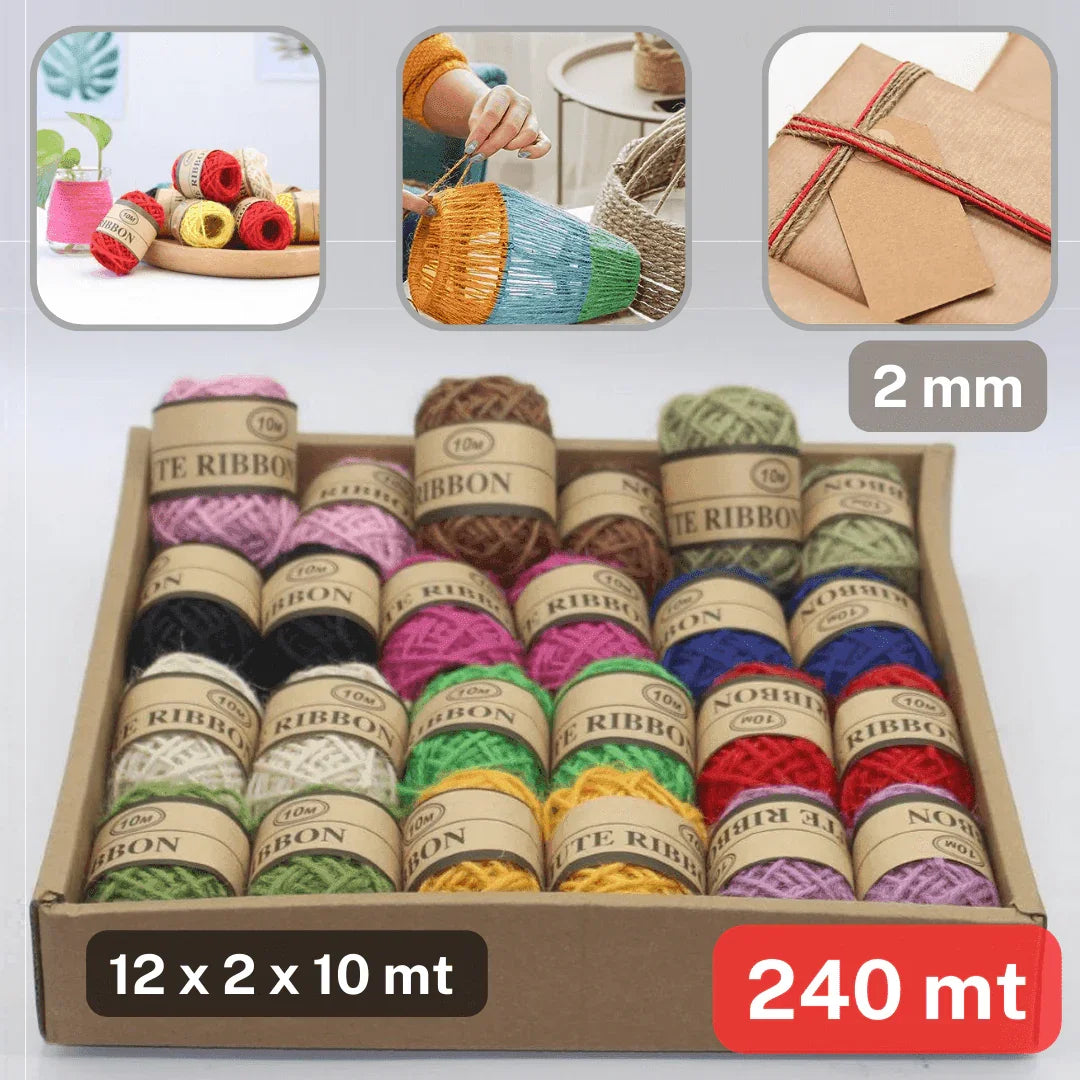 Box of 24 Spools of Jute Cord (10mt each). Random Mix - ACCESSOIRES LEDUC BV