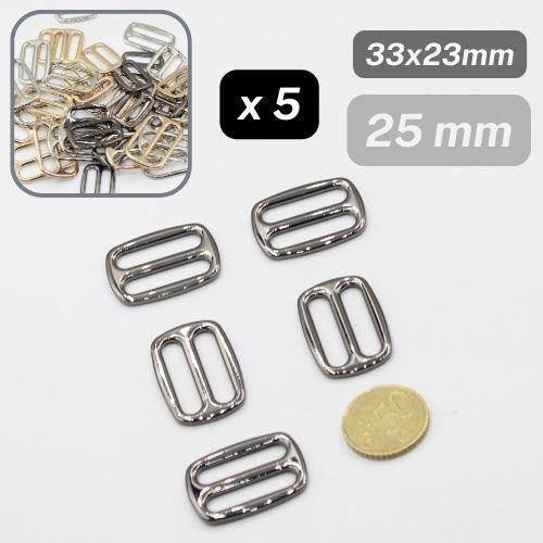 5 Metallic Loop Buckles (size 25mm, 30mm or 40mm), Rectangle Shape, with Round Corners #BMEx050, available in Silver, Gunmetal or Light Gold Colours - ACCESSOIRES LEDUC BV