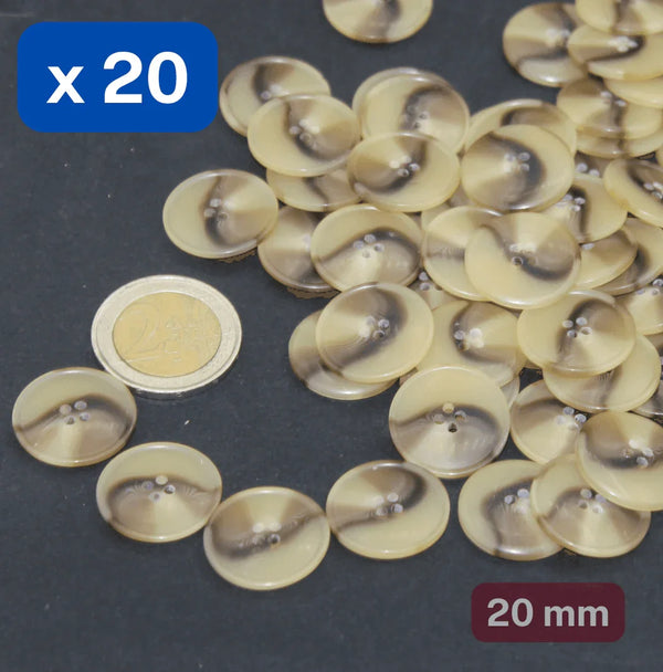 20 Pieces Shiny Beige Polyester Buttons 4 Holes Size 20mm #KP4501032 - ACCESSOIRES LEDUC BV